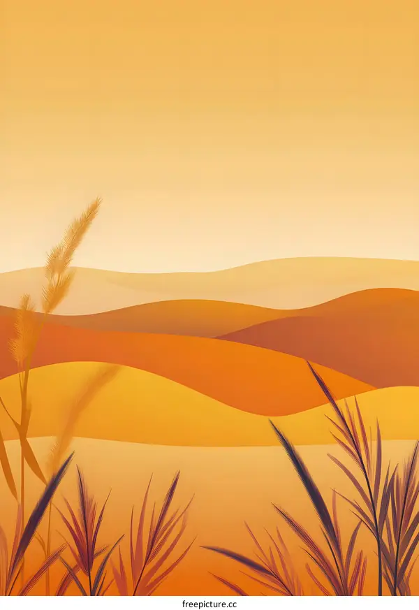 Simple Minimalist Illustration Of A Desert Landscape With Grass