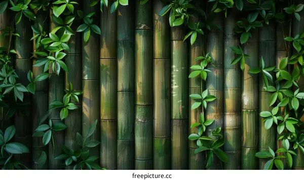 Green bamboo wall background with lush foliage