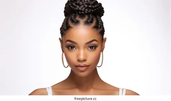 portrait of a beautiful black woman with braided hair
