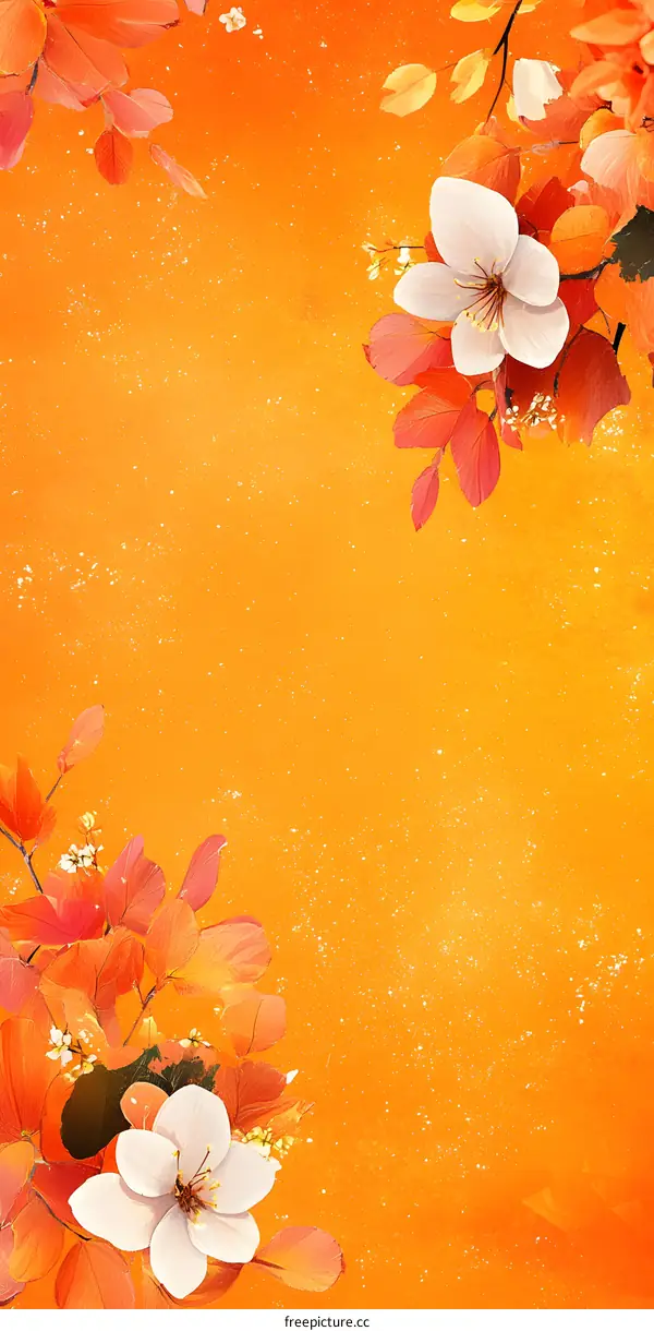 White Flower with Orange Leaves Background