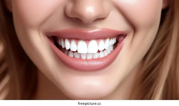 Close-up of a smiling woman with perfect white teeth
