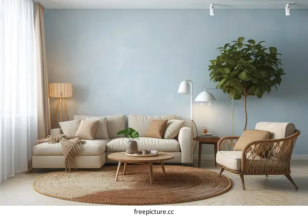 Modern Coastal Living Room Design With Neutral Colors And Natural Textures