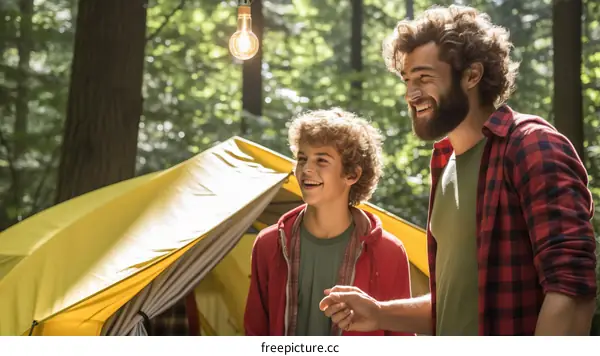 Happy Family Camping in the Woods
