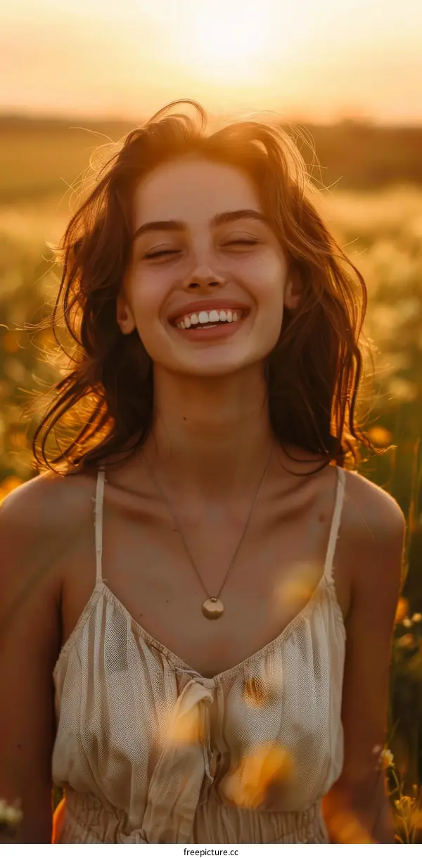 Portrait of a Woman Smiling in a Field During Golden Hour