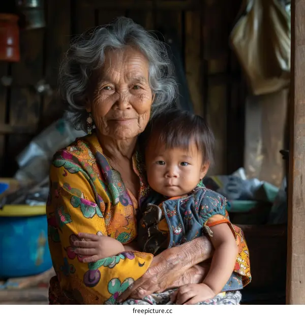Grandmother and Baby Asian Portrait