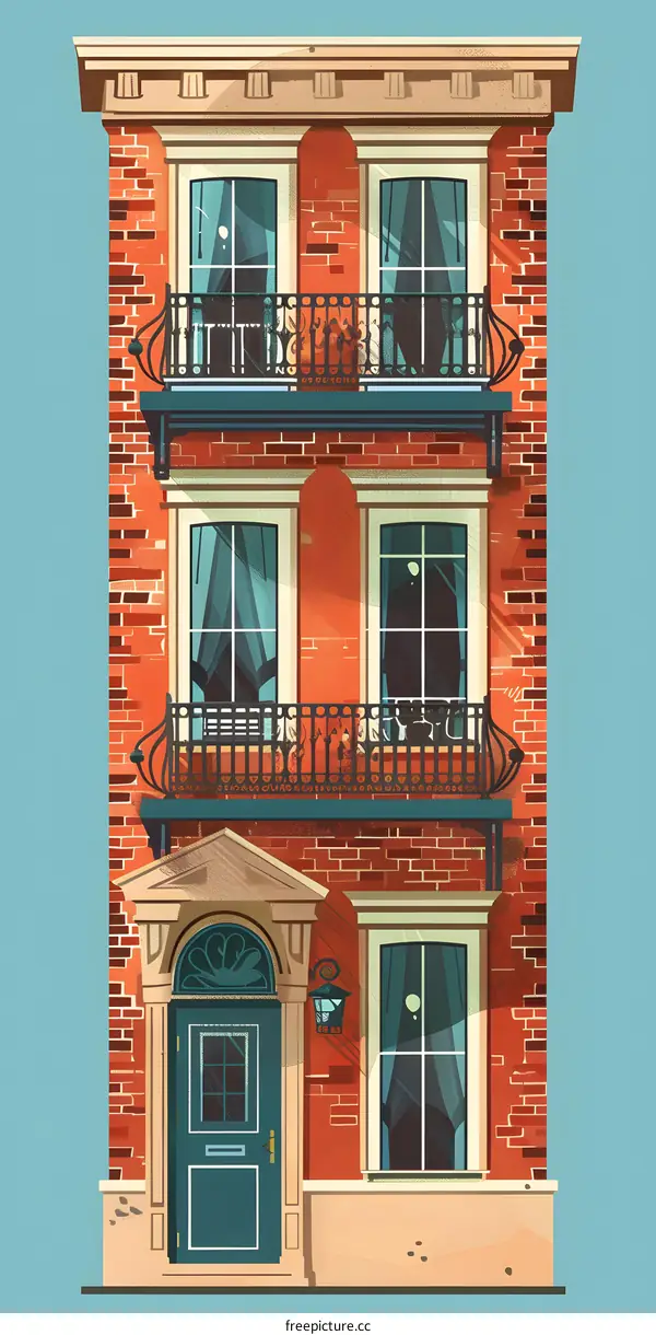 Brick Building with Windows and Balcony