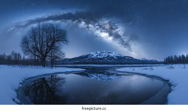 Winter Night Sky with Milky Way Reflection