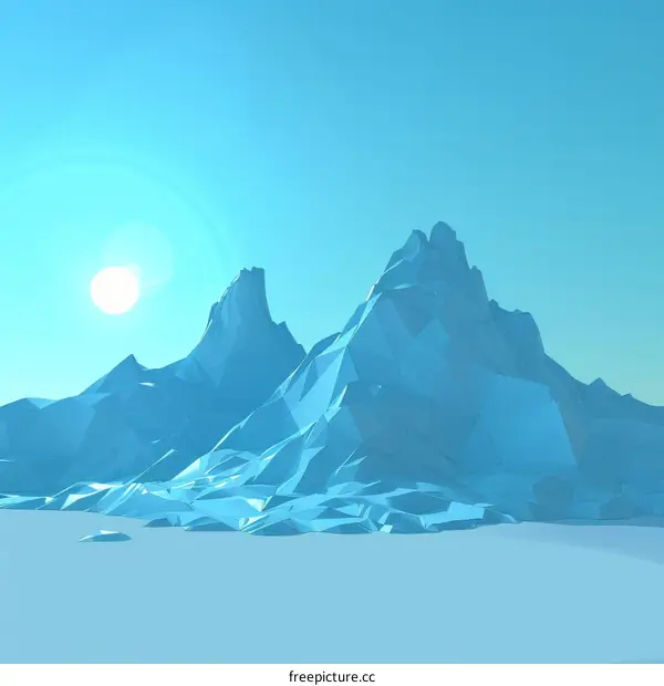 Blue mountains and sun on the horizon