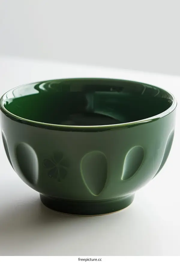 Green Ceramic Bowl with Clover Pattern