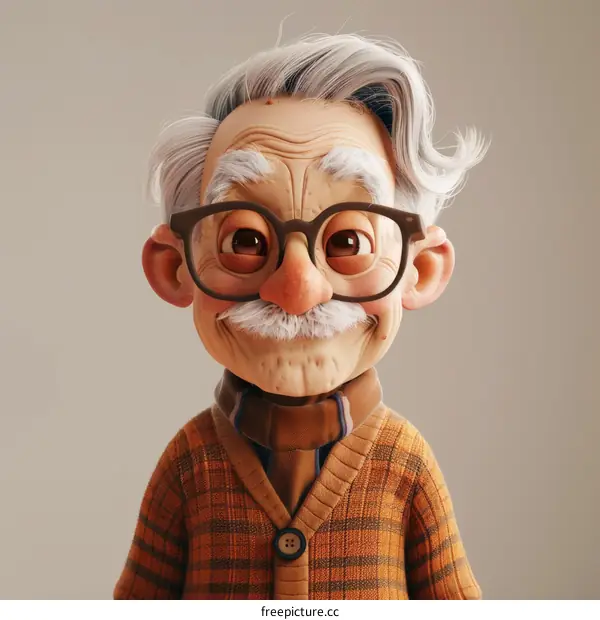 3D rendering of an old man with glasses