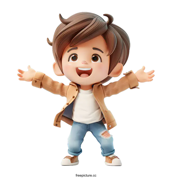 [Transparent Background PNG]Happy Cartoon Boy with Open Arms