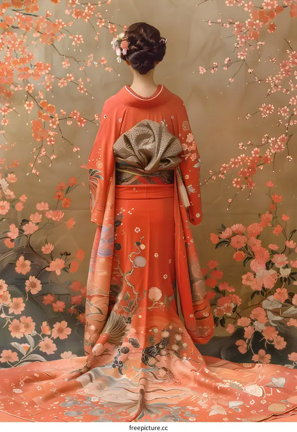 A woman wearing a kimono with a floral pattern