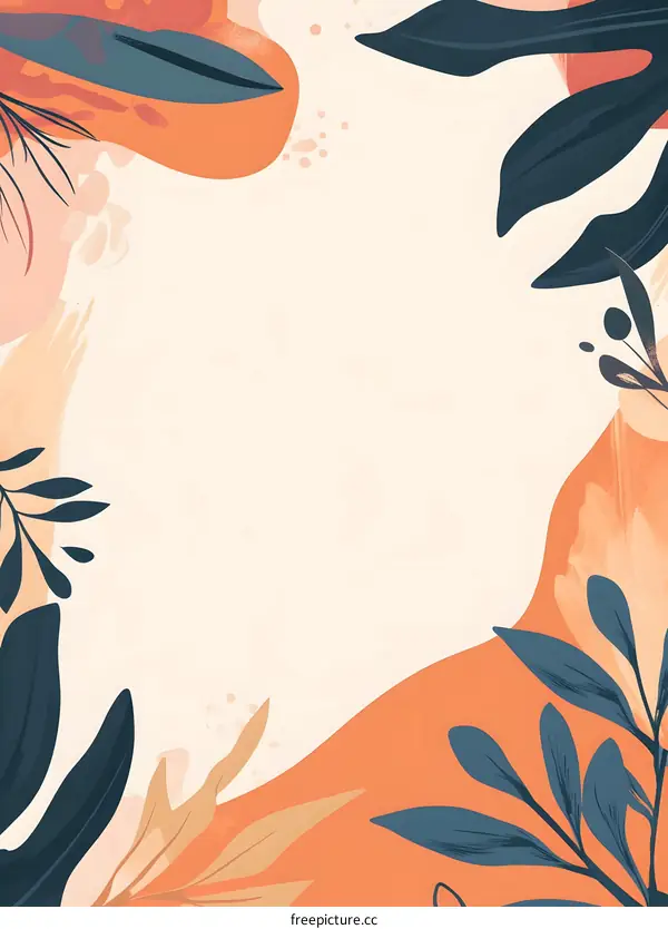 Abstract Floral Border With Orange, Blue, Beige Colors