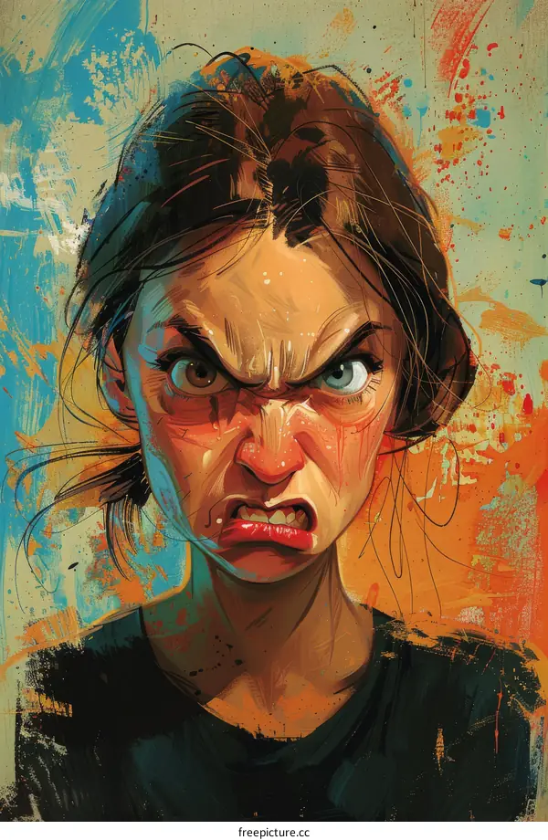 An illustration of a woman with an angry expression on her face
