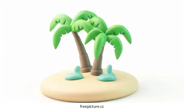 3D rendering of a small tropical island with two palm trees