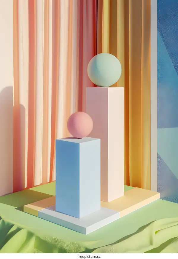 Abstract 3D Geometric Shapes With Pastel Colors