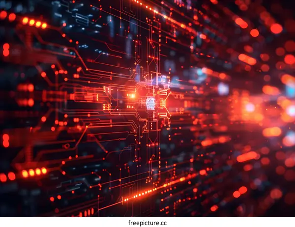 Red circuit board technology background