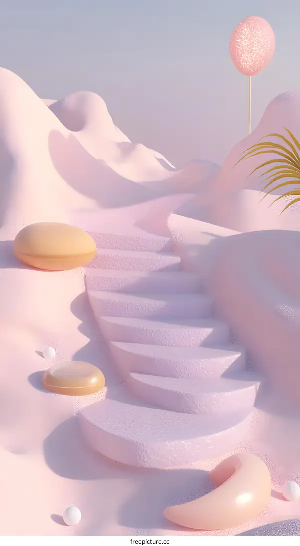 Abstract Pink Landscape With Stairs