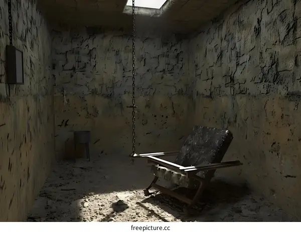 Lonely Stone Chair in a Dark Room
