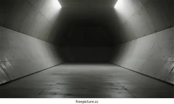 Long Concrete Tunnel with Bright Lights at the End