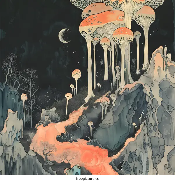 Fantastic Mushroom Forest Illustration