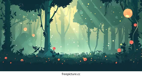 Fantasy Forest Illustration with Magical Light