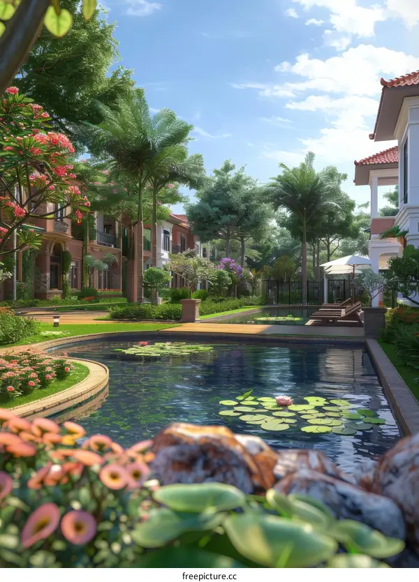Tranquil Garden Paradise with Shimmering Pool