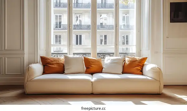 Modern Sofa with Warm Tones in a Parisian Apartment