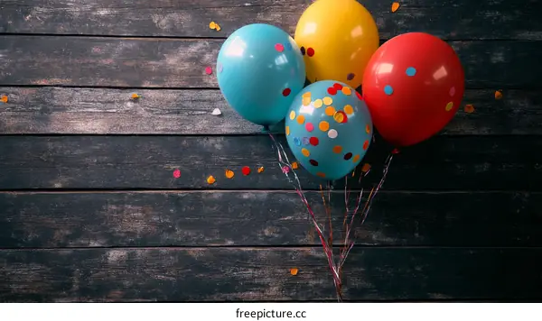 Colorful Birthday Balloons on Wooden Background