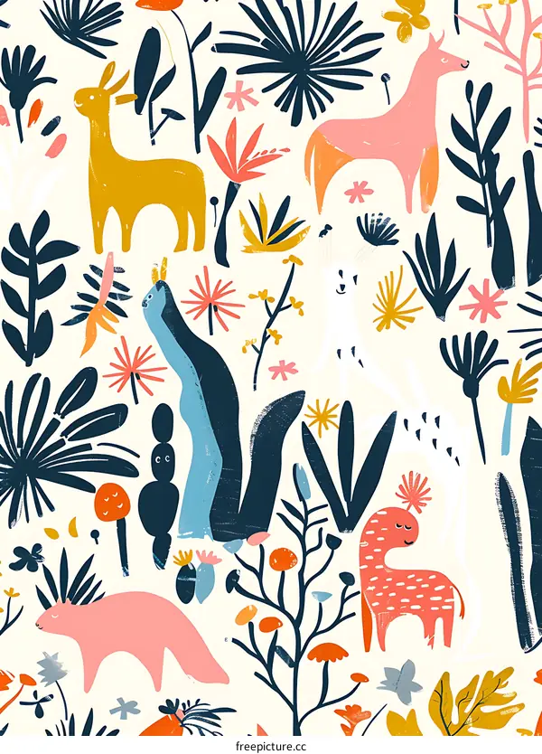 Colorful Animals and Plants Illustration