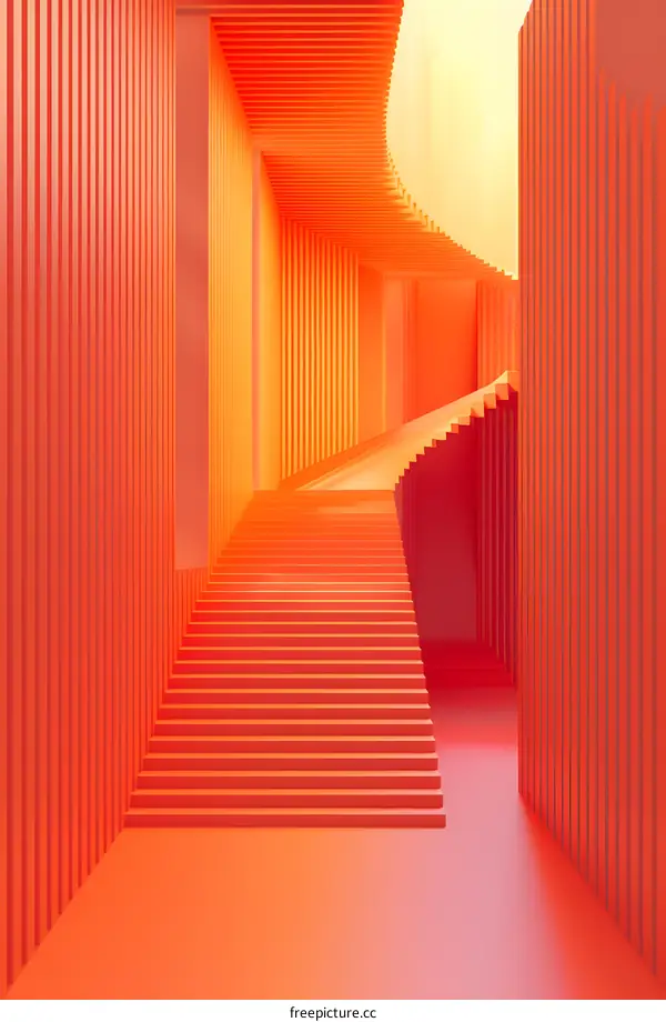 Abstract Orange 3D Stairs in an Empty Room