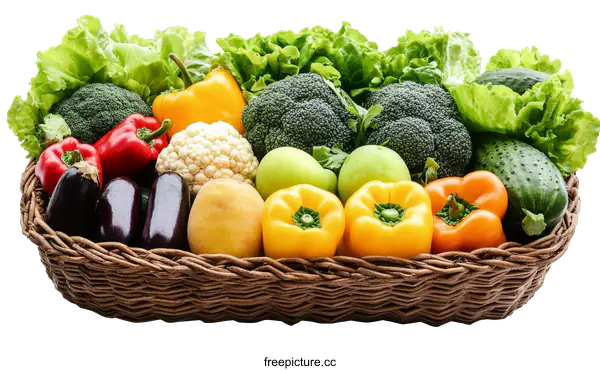 [Transparent Background PNG]Assortment of Fresh Fruits and Vegetables in a Basket