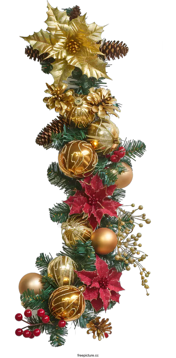 [Transparent Background PNG]Gold and Red Christmas Garland Decoration