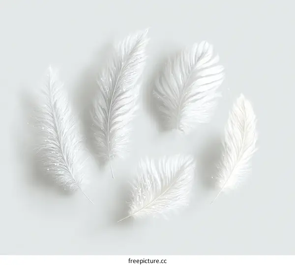 Delicate White Feathers on a Light Grey Background
