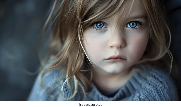 Portrait of a young girl with blue eyes