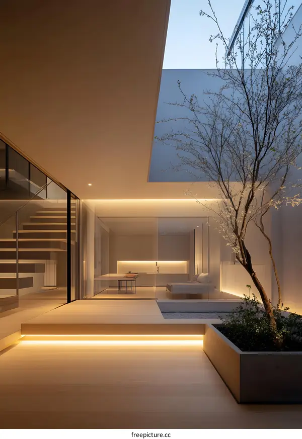 Minimalist Japanese Garden Courtyard with Modern Design