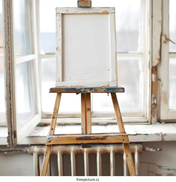 Blank Canvas on Wooden Easel in a Window