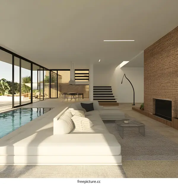 Modern Minimalist Living Room Design With Indoor Pool