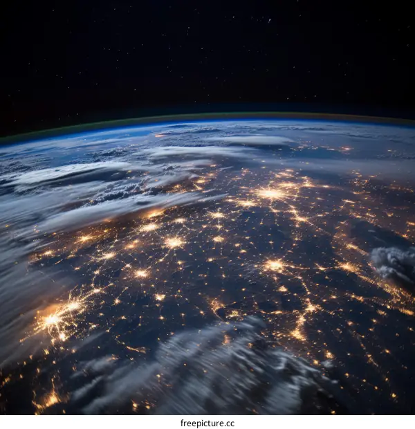 Earth from space showing city lights at night