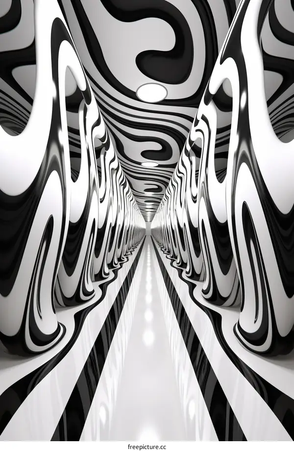 Hypnotic Black and White Striped Tunnel
