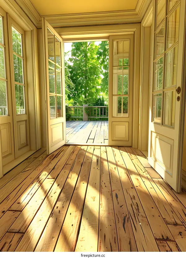 Sunlight Streaming Through Open Doors in a Classic Home