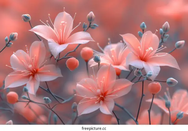 Pink flowers with peachy orange background