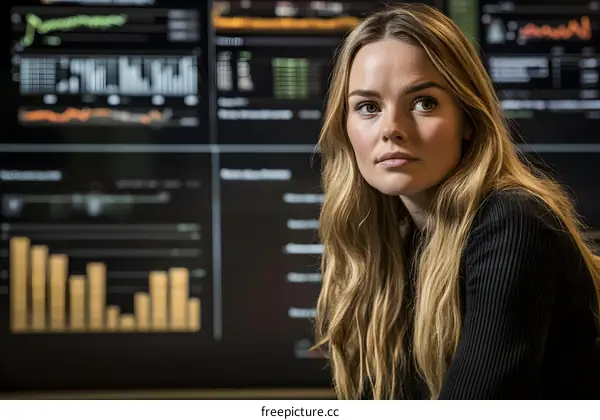 Woman Looking at Data on Monitors