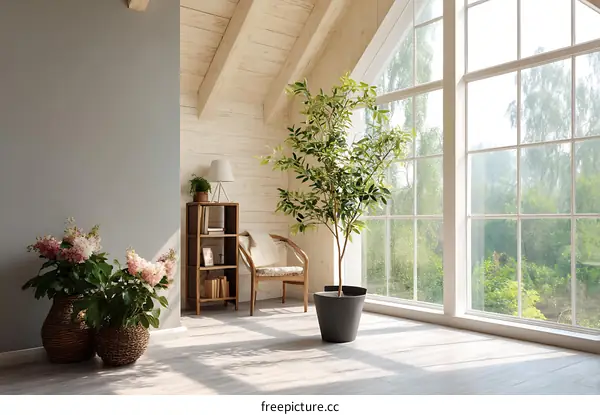 Cozy Farmhouse Living Room with Large Windows