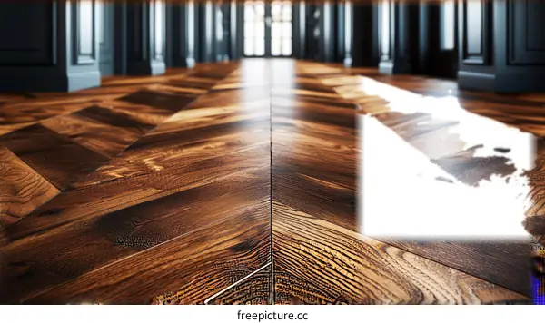 parquet flooring in herringbone pattern with reflection