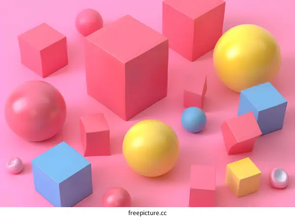 Abstract Geometric Shapes Pink Background 3D Rendering