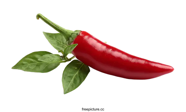 [Transparent Background PNG]Red Chili Pepper with Leaves Studio Shot