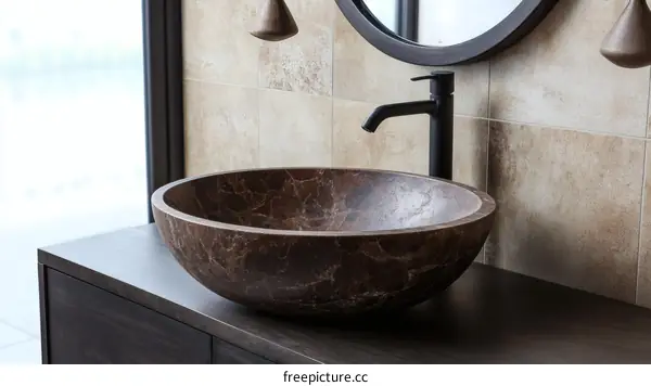 Modern Dark Brown Stone Bathroom Sink