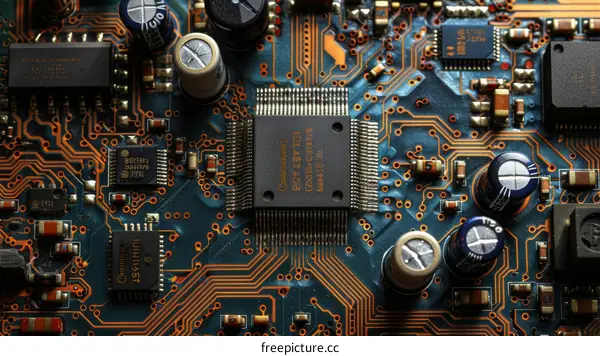 Close Up of a Circuit Board with Orange Traces