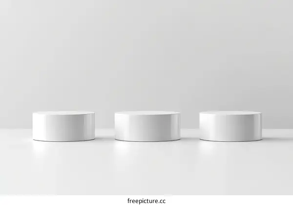 Three White Cylindrical Podiums for Product Presentation